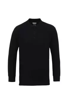 Image of Long Sleeve Double Pique Cotton Polo Shirt
