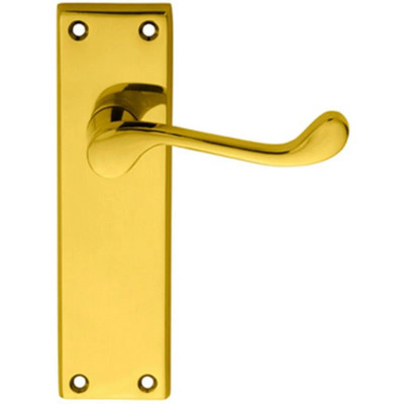 Image of Loops PAIR Victorian Scroll Lever on Sweedor Latch Backplate 150 x 43mm Polished Brass Metallics