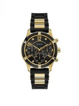 Image of Guess Guess Breeze Gold Black Silicone Strap Womens Watch