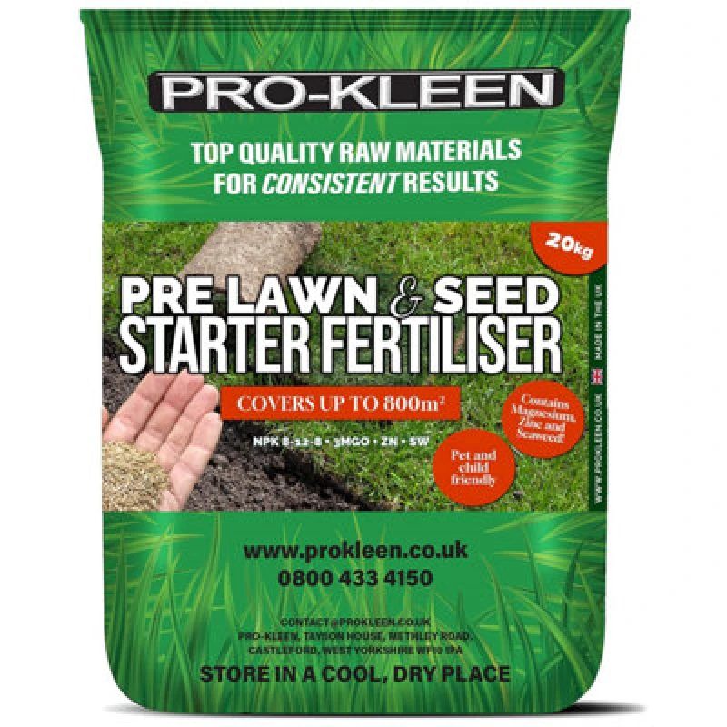 Image of ProKleen Pre Lawn & Seed Starter NPK Fertiliser Nutrients Grass Growth 20KG Green unisex