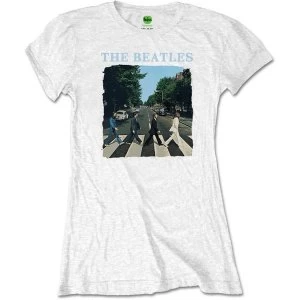 Image of The Beatles - Abbey Road & Logo Womens Medium T-Shirt - White