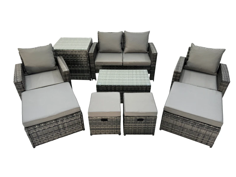 Image of Fimous 8 Seater Wicker PE Rattan Furniture Outdoor 4 Stools Side Table Set in Dark Grey Dark Grey Unisex