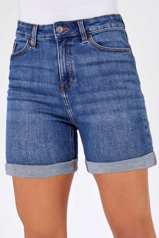 Image of Roman Womens Stretch Denim Mom Shorts in Mid Blue Size: 18 Mid Blue Female 18