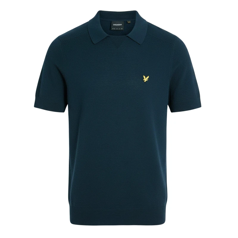 Image of Lyle and Scott Herringbone Knitted Polo Shirt Blue male XS