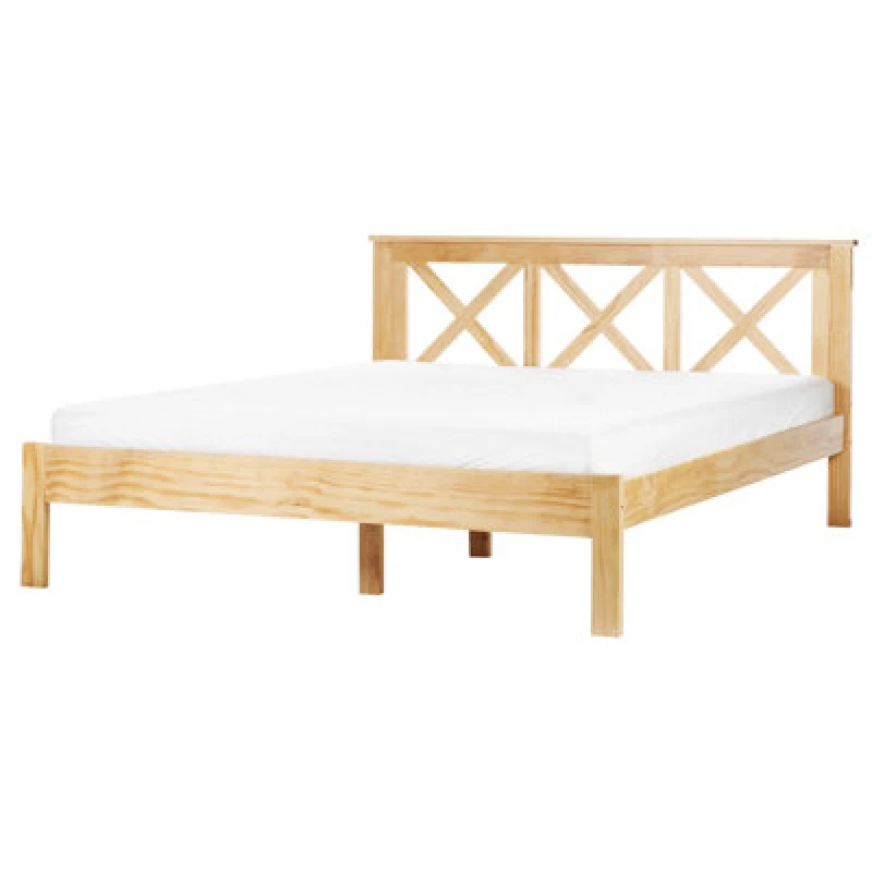 Image of Beliani Bed Pine Wood Tannay 160 X 200 Cm (Eu King Size) Light Brown