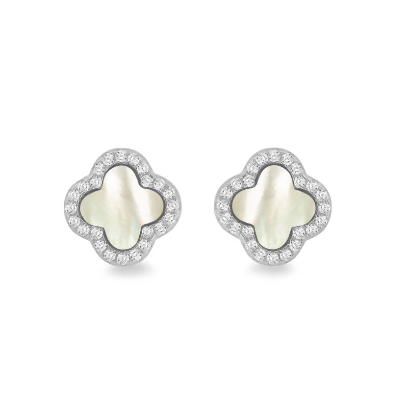 Image of Be You Sterling Silver Clover Mother of Pearl & CZ Studs Sterling Silver female One Size