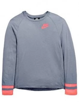 Image of Nike Sportswear Older Girls Long Sleeve Top Slate Slate Size M10 12 Years Women