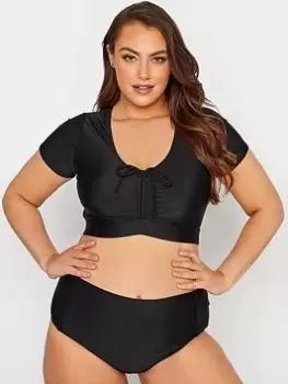 Image of Yours Clothing Ruched Bikini Crop Top - Black, Size 28, Women