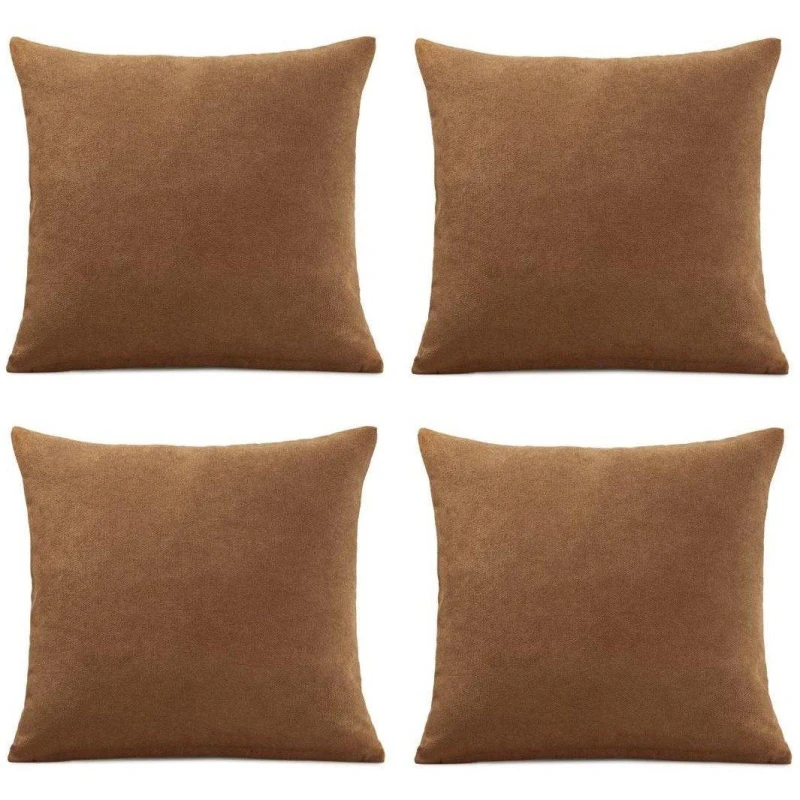 Image of Alan Symonds Set of 4 Plain Chenille Velvet Cushions Tan unisex 45x45cm