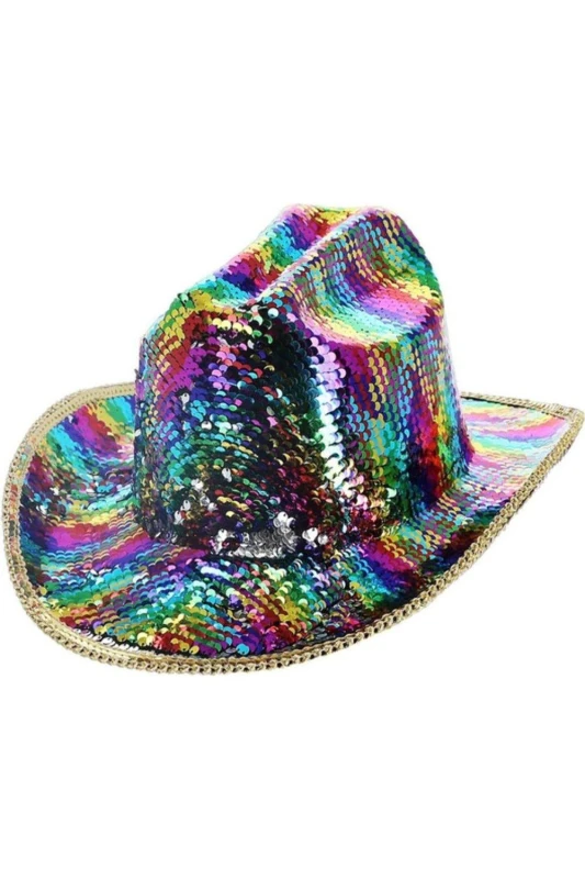 Image of Fever Deluxe Rainbow Sequins Cowboy Hat Multicolor Unisex One Size