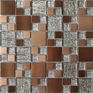 Image of House of Mosaics Luxe Brushed Copper Effect Glass and Metal 300x300mm Mosaic Tile