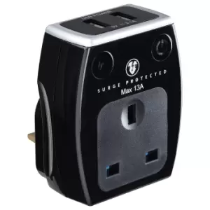 Image of Masterplug Surge Adaptor with 2 x USB (3.1A) - Gloss Black