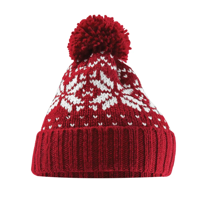 Image of Beechfield Beechfield Fair Isle Snowstar Beanie in Red Red One Size Unisex 5063527288417