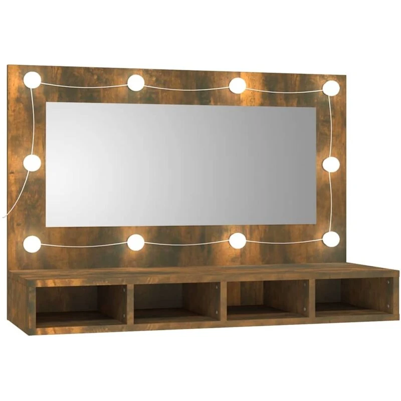 Image of vidaXL Mirror Cabinet with LED Smoked Oak 90x31.5x62 cm, Brown 820457