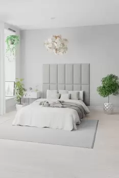 Image of EasyMount Wall Mounted Upholstered Panels, Modular DIY Headboard in Pure Pastel Cotton Fabric (Pack of 2)