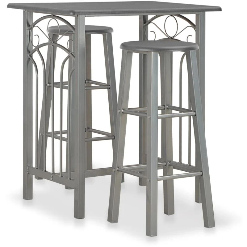 Image of vidaXL Bar Set 3 Pieces Wood and Steel Anthracite Bar Table and Stools Set