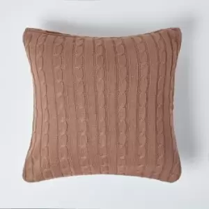 Image of Homescapes - Cotton Cable Knit Chocolate Brown Cushion Cover, 45 x 45cm - Brown