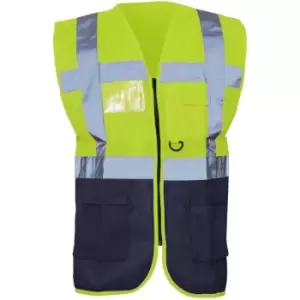 Image of Yoko Hi-Vis Premium Executive/Manager Waistcoat / Jacket (2XL) (Hi Vis Yellow/Navy) - Hi Vis Yellow/Navy