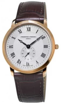 Image of Frederique Constant Mens Slimline Brown Leather Strap Watch