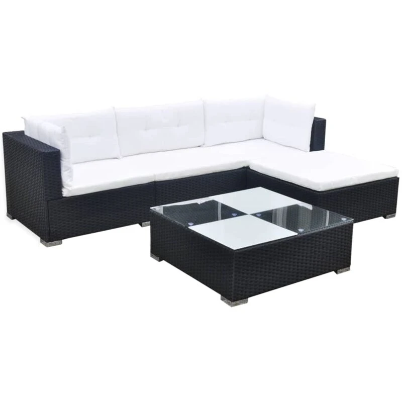Image of vidaXL Garden Lounge Set 5 Piece with Cushions Poly Rattan Black Sun Bed Sofa