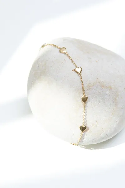 Image of Gold Plated Sterling Silver 925 Polished Heart Station Bracelet