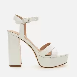 Image of Guess Womens Zelina Leather Platform Heeled Sandals - Pearl - UK 4
