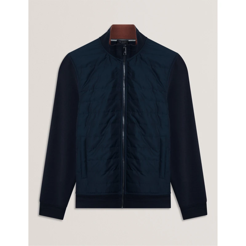 Image of Ted Baker Mens Long Sleeve Quilted Hybrid Jacket Navy male S (2)