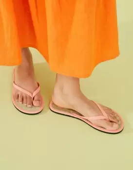 Image of Accessorize Womens Shell Embroidered Seagrass Flip Flops Orange, Size: M