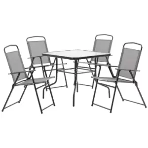 Image of Outsunny 5pc Garden Dining Set w/ 4 Folding Chairs, Glass Top Table with Parasol Hole - Black