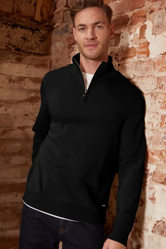 Image of Threadbare Mock T-Shirt Quarter Zip Sweatshirt - Black 2XL