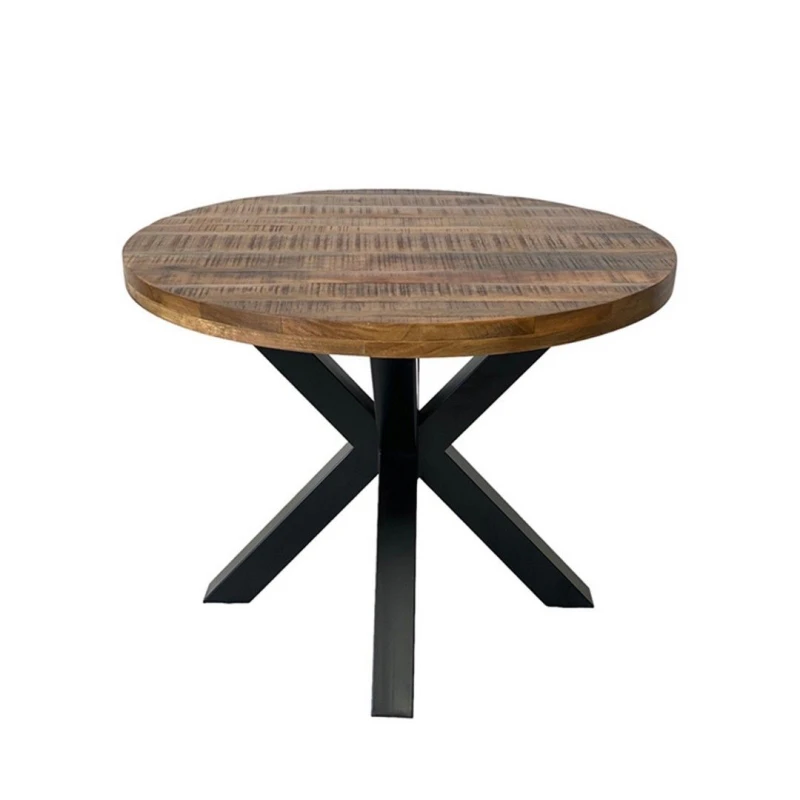 Image of Jaipur Furniture Ltd Industrial Round X Leg Dining Table - Mango Wood/Iron - L130 x W130 x H76cm - Mango PP Saw Finish in Brown Brown Unisex