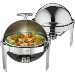 Image of Roll Top Chafing Dish Buffet Set, 6 Qt 2 Pack, Stainless Steel Chafer with 2 Full Size Pans, Round Catering Warmer Server with Lid Water Pan Stand