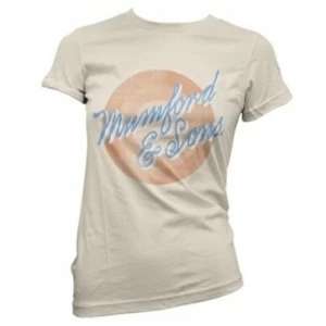 Image of Mumford & Sons Sun Script Skinny White T Shirt: X Large
