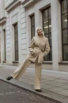 Image of Ferran Tie Detail Blazer, Beige Orange Check / UK 16