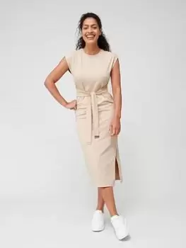 Image of Barbour International Soules Tie Front Midi Dress - Beige, Beige, Size 12, Women