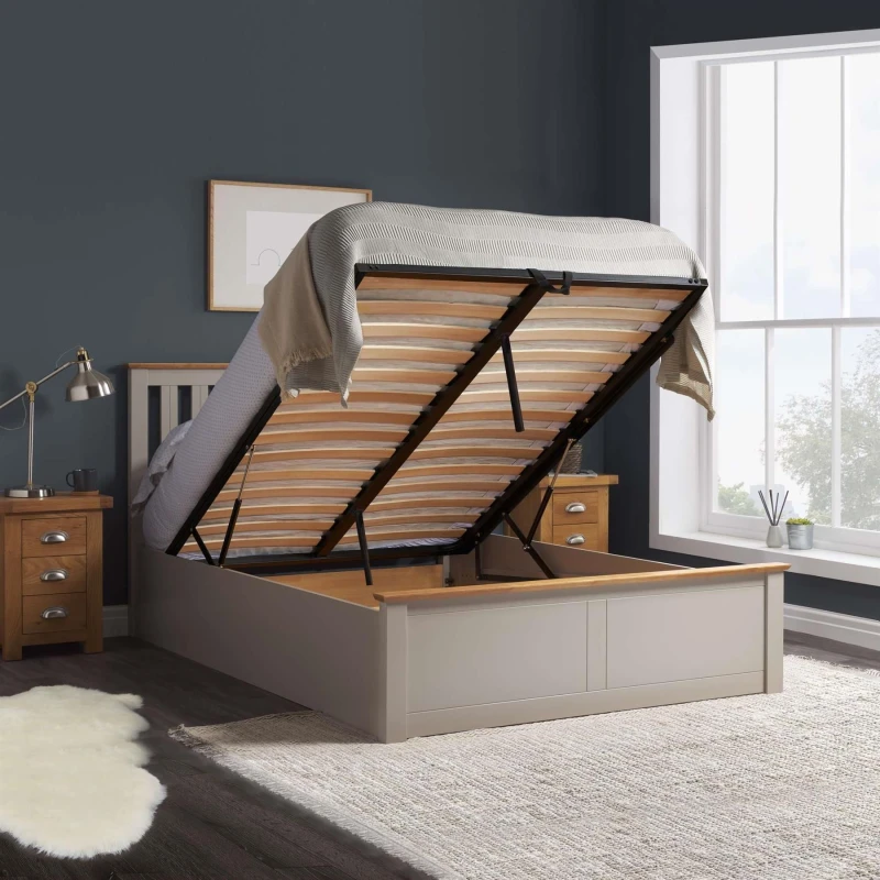Image of Birlea Birlea Phoenix Kingsize Ottoman Bed with Mattress-Pearl Grey