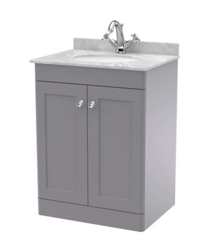 Image of Nuie Classique Floor Standing 2 Door Vanity Unit & 1 Tap Hole Grey Marble Top With Oval Basin