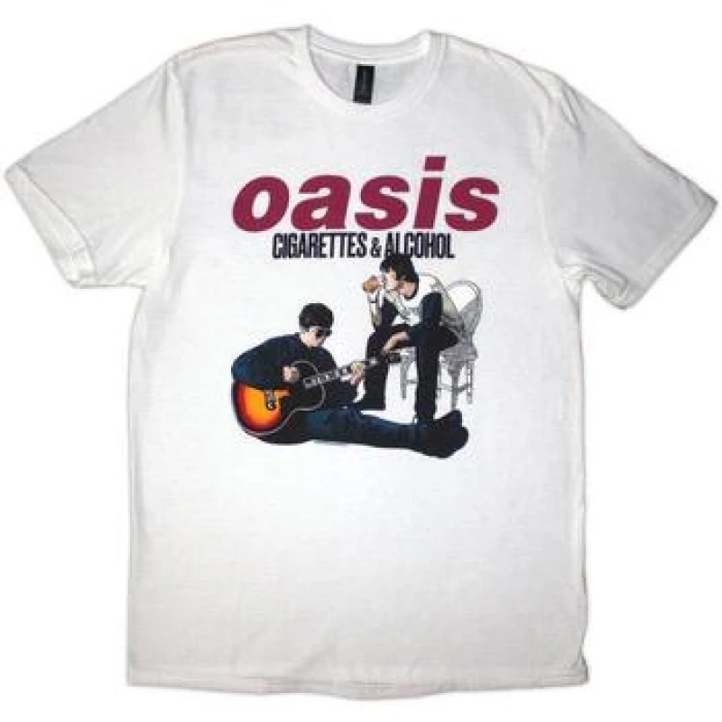 Image of Oasis Oasis Men Cigarettes & Alcohol Illustration T-Shirt in White Size: X-Large White XL Male 5063750832685