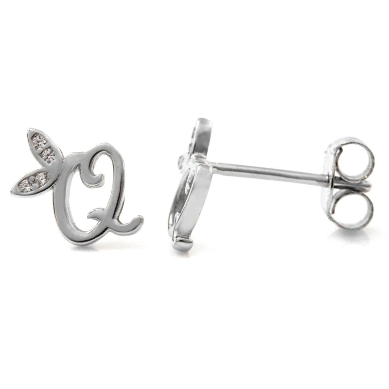 Image of Say It With Winged Initial Earring Pair - Sterling Silver - Q Silver Unisex One Size