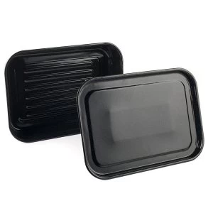 Image of Russell Hobbs Romano Vitreous Enamel Deep Roaster and Baking Tray Set - Black
