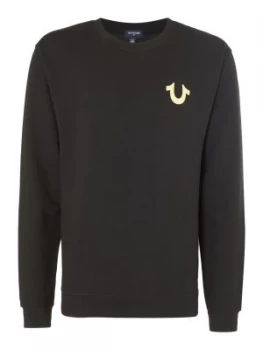 Image of Mens True Religion Logo Crew Neck Sweatshirt Black