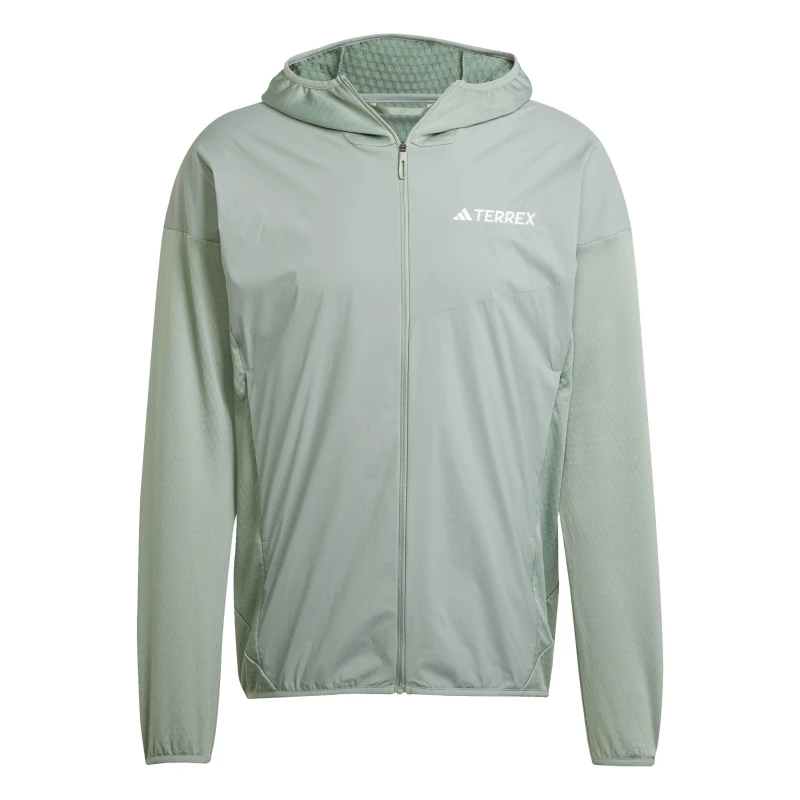 Image of adidas Terrex Xperior Climawarm+ Wind Light Fleece Hooded Jacket Mens Silver Green male S