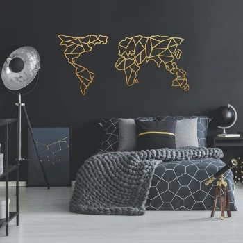 Image of Geometric World Map - Gold (150 x 80) Gold Decorative Metal Wall Accessory