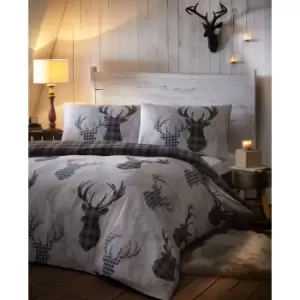 Image of Tartan Stag Duvet Set - Grey - Double - TJ Hughes