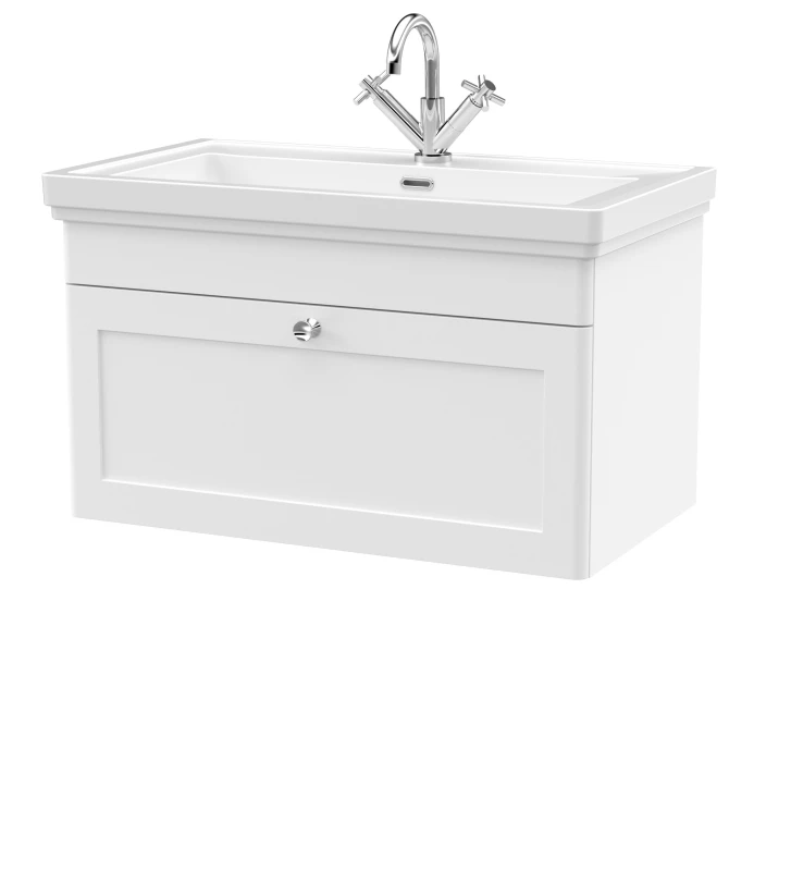 Image of Balterley Traditional Wall Hung 1 Drawer Vanity 1 Tap Hole Fireclay Basin 800mm White unisex