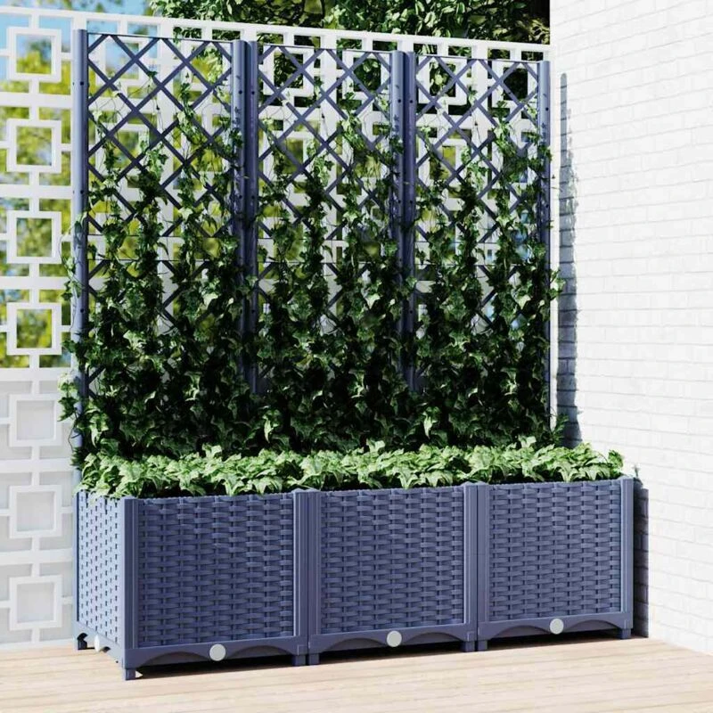 Image of VIDAXL vidaXL Garden Planter with Trellis Blue Grey 120x40x136cm PP 8720286876015