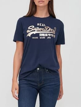 Image of Superdry Vintage Logo Sparkle Tee - Navy, Blue, Size 16, Women