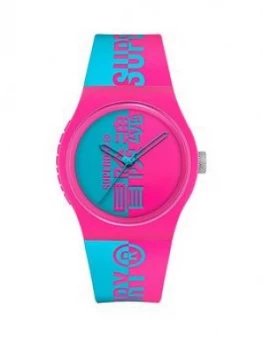 Image of Superdry Supderdry Pink & Blue Logo Strap Watch, Pink/Blue, Men