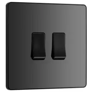 Image of BG Evolve Black Chrome 20A 16Ax Double Light Switch - 2 Way