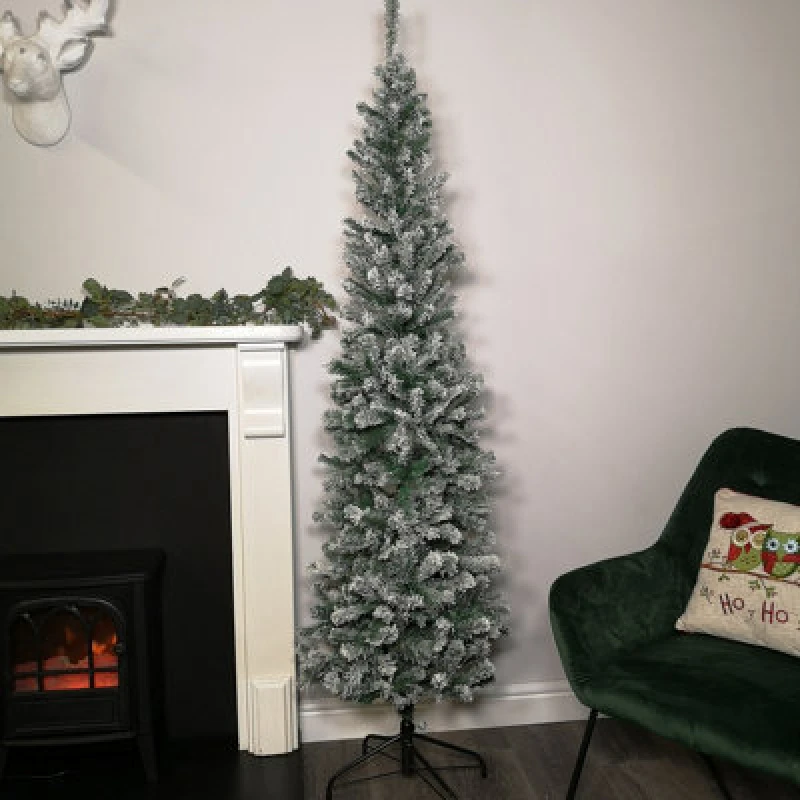 Image of Samuel Alexander 6.5ft (2M) Premier Snow Flocked Pvc Spruce Pine Slim Christmas Tree In Green
